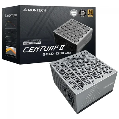 Fonte Montech Century Ii 1200w, 80 Plus Gold, Cybenetics Platinum, PCie 5.1, Pfc Ativo, Full Modular, Cinza