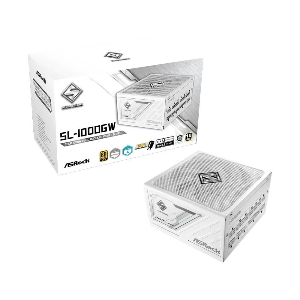 Fonte De Alimentação Asrock Steel Legend White 1000w 80 Plus Gold Full Modular C/ Cabo - Sl-1000gw Fonte De Alimentação Asrock Steel Legend White 1000w 80 Plus Gold Full Modular C/ Cabo - Sl-1000gw