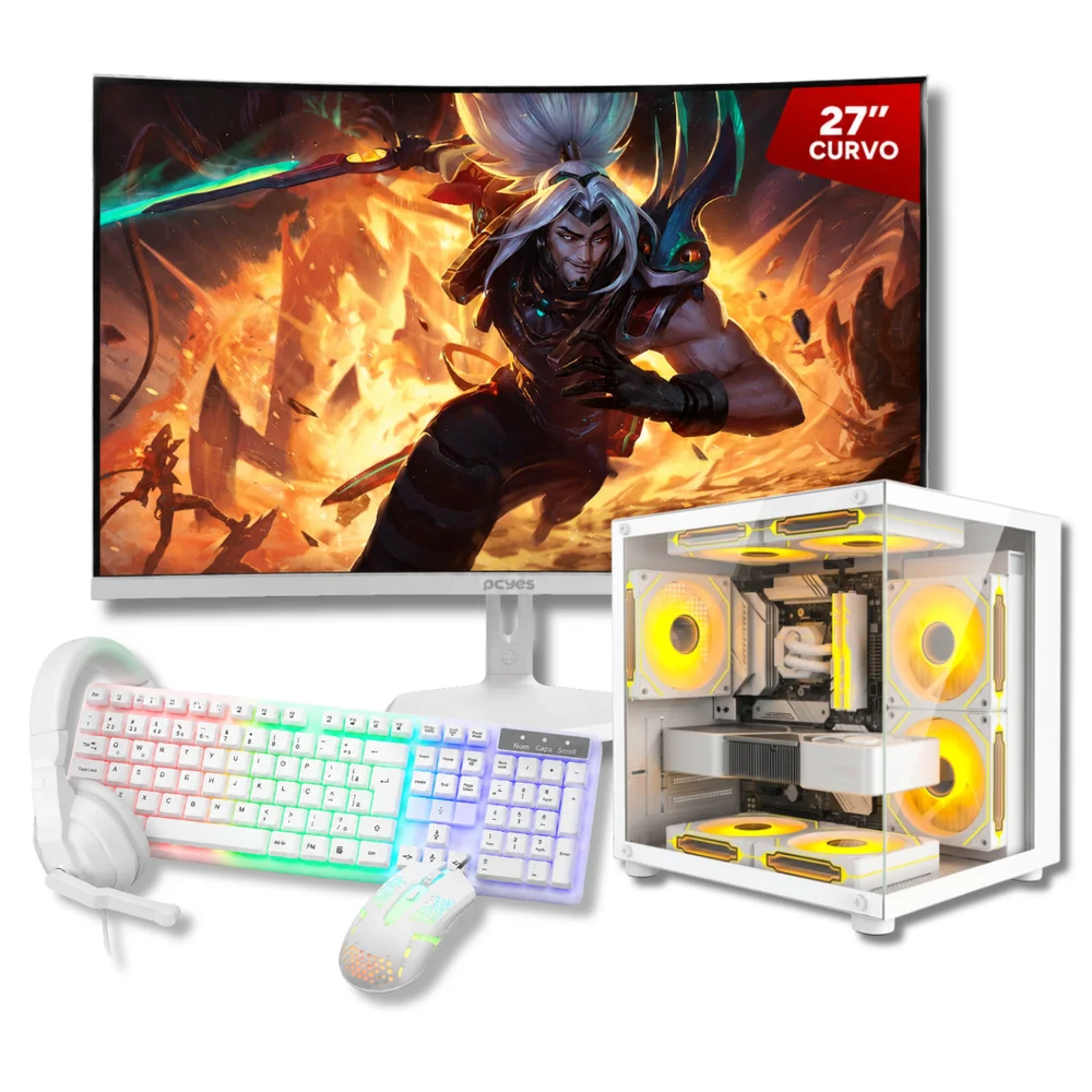 Computador Pc Gamer i7 6.ª 16gb Ram Ssd 480gb Rxt 3050 Tela 27" 100hz 5ms Combo Gamer Branco e Wifi