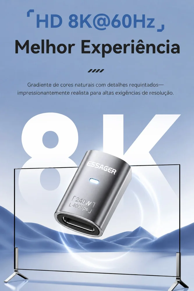 Imagem 2 de 5 do produto Adaptador Usb-c Fêmea Para Usb-c Fêmea Essager Usb 4.0 40gbps 240w 8k