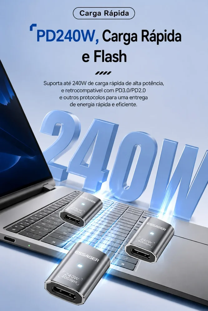 Imagem 3 de 5 do produto Adaptador Usb-c Fêmea Para Usb-c Fêmea Essager Usb 4.0 40gbps 240w 8k