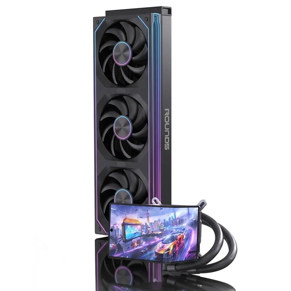Imagem 2 de 5 do produto Water Cooler Round5 Horizon Black, 360mm, Com Display Curvo, ARGB, Intel-amd, Pwm, Preto, R5-wc-horizon-360b-2283