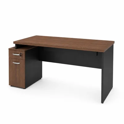 Mesa De Escritório Diretor 165x70cm Com Armário E Gaveta - Nogal/preto