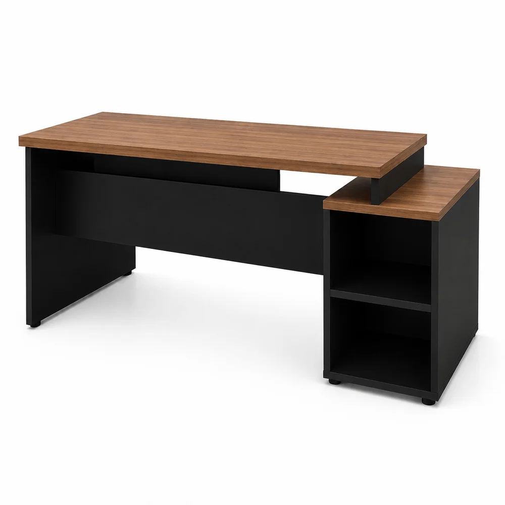 Imagem 3 de 5 do produto Mesa De Escritório Diretor 165x70cm Com Armário E Gaveta - Nogal/preto