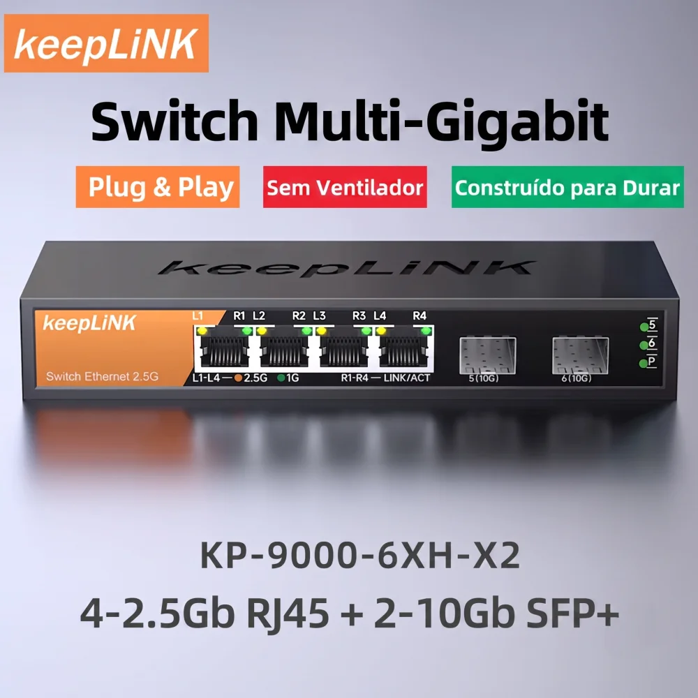 Imagem 2 de 5 do produto Switch Keep Link 4 Portas 2.5g Rj45 Uplink 2x 10g Sfp