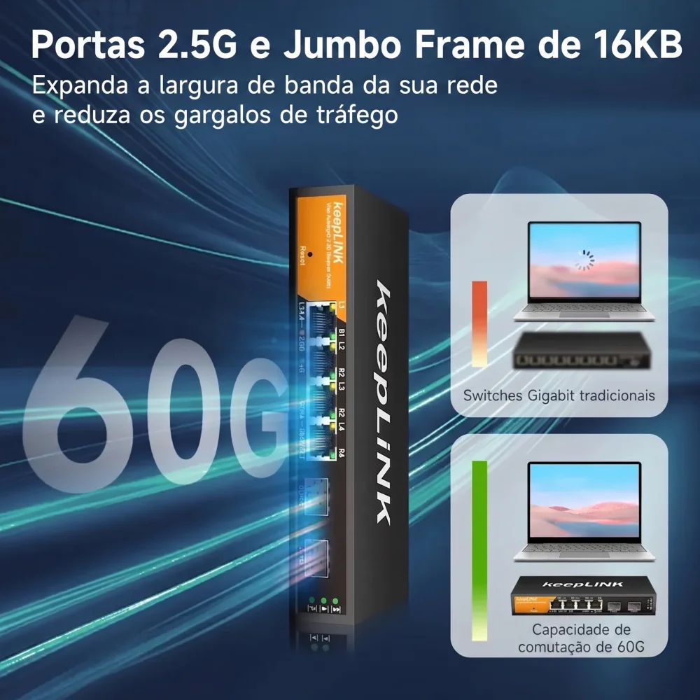 Imagem 4 de 5 do produto Switch Keep Link 4 Portas 2.5g Rj45 Uplink 2x 10g Sfp