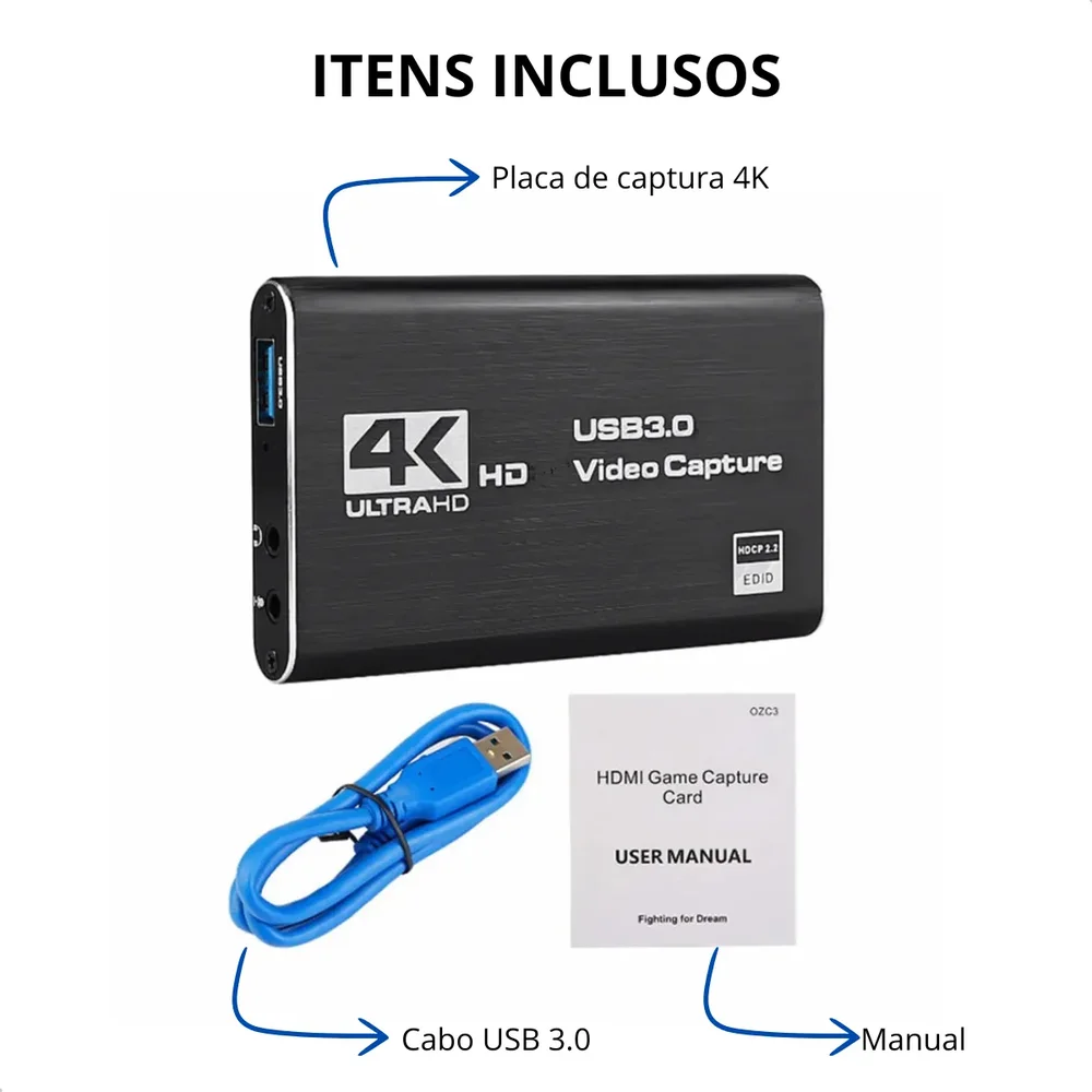 Imagem 2 de 5 do produto Placa De Captura 4k Vídeo HDMI Usb 3.0 Fy-11133 Full Hd 1080p 60fps