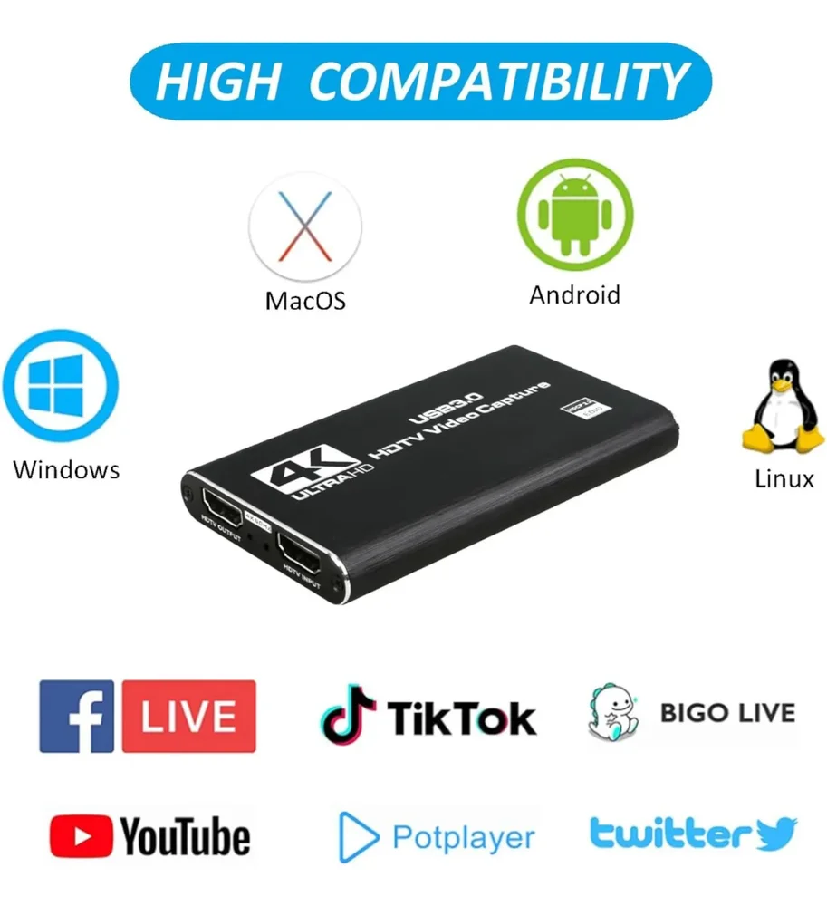 Imagem 3 de 5 do produto Placa De Captura 4k Vídeo HDMI Usb 3.0 Fy-11133 Full Hd 1080p 60fps
