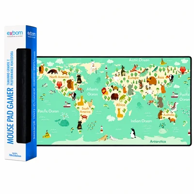 Mouse Pad Gamer Speed Extra Grande 70x35xcm Mapa Animais