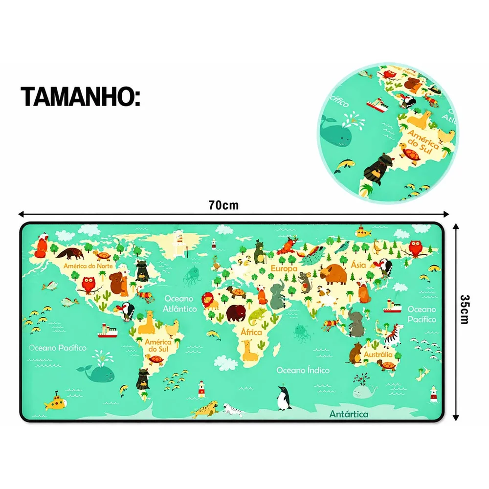 Imagem 3 de 4 do produto Mouse Pad Gamer Speed Extra Grande 70x35xcm Mapa Animais