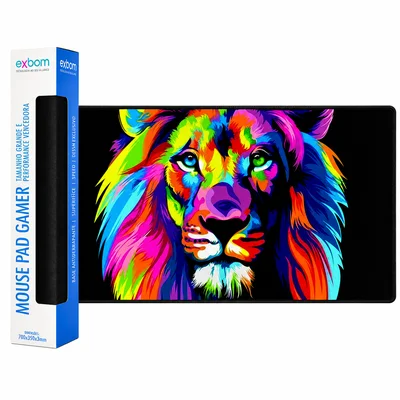 Mouse Pad Gamer Speed Extra Grande 70x35xcm Leão Colorido
