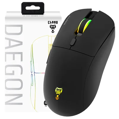 Mouse Gamer Clanm Daegon Sem Fio 2.4ghz RGB 10000 Dpi 6 Botões Programáveis Bateria 120h Sensor Óptico Switch Huano Preto