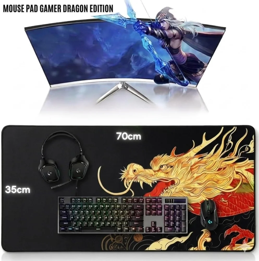 Imagem 2 de 5 do produto Mouse Pad Gamer Speed Extra Grande 70x35cm Dragão Chinês