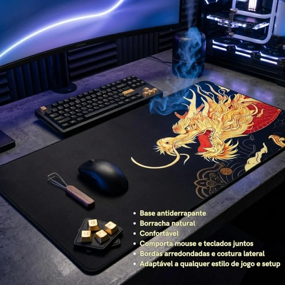 Imagem 4 de 5 do produto Mouse Pad Gamer Speed Extra Grande 70x35cm Dragão Chinês