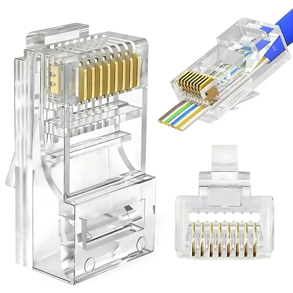 Imagem 3 de 5 do produto Kit 50 Conector Cabo De Rede Ezrj45 Vazado Passagem Cat5e/6