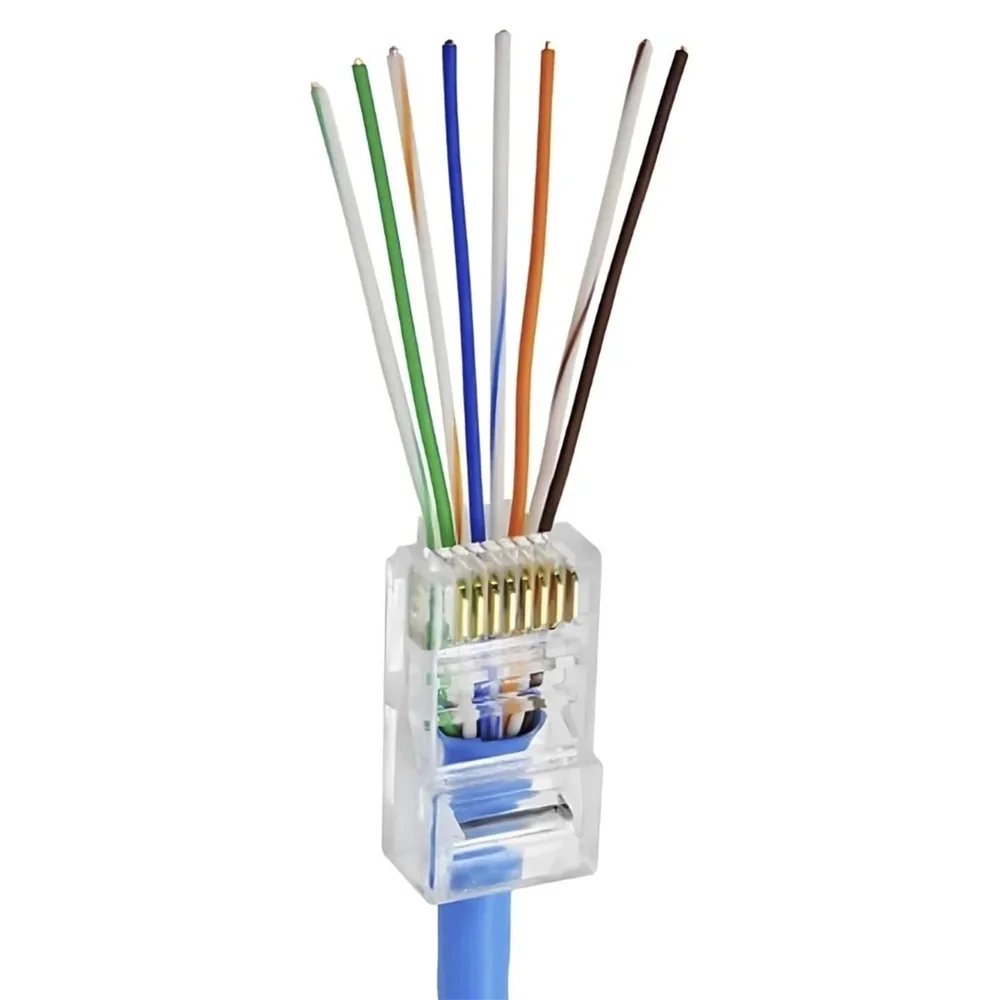 Imagem 2 de 4 do produto Kit 100 Conector Cabo De Rede Ezrj45 Vazado Passagem Cat5e/6