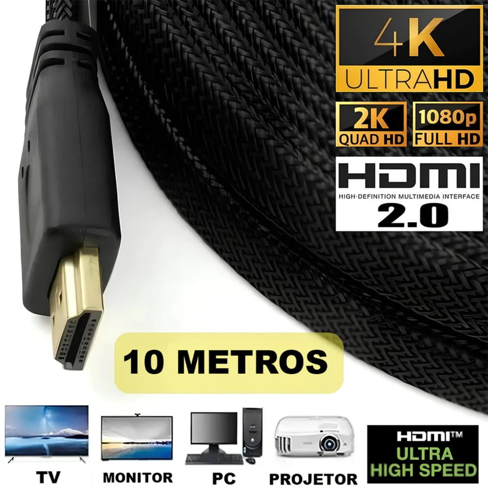 Imagem 5 de 5 do produto Cabo HDMI Gold 10m Metros Mts 4k 3d Full Hd Blindado Premium
