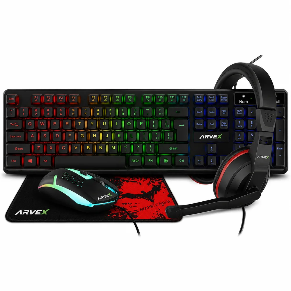 Kit Gamer Completo 4 Em 1 Arvex Teclado Abnt2 Mouse Headset Mousepad Kit Gamer Completo 4 Em 1 Arvex Teclado Abnt2 Mouse Headset Mousepad