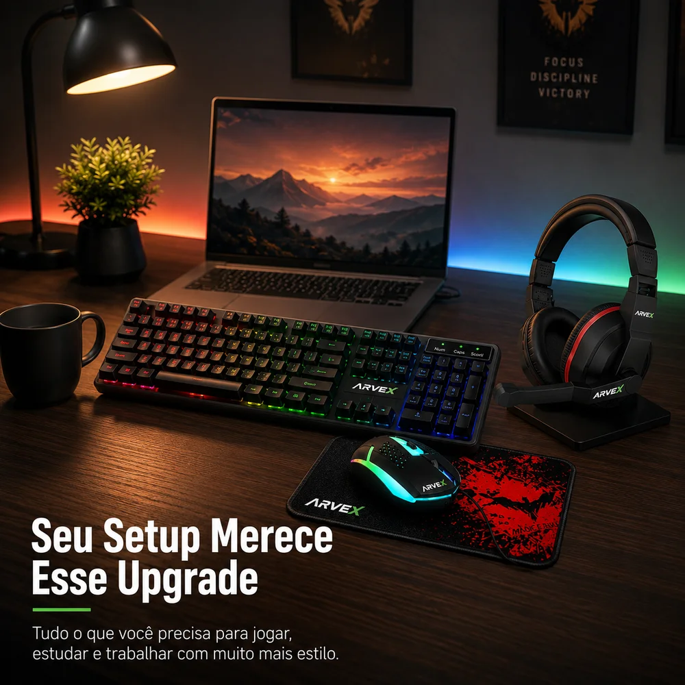 Kit Gamer Completo 4 Em 1 Arvex Teclado Abnt2 Mouse Headset Mousepad Kit Gamer Completo 4 Em 1 Arvex Teclado Abnt2 Mouse Headset Mousepad
