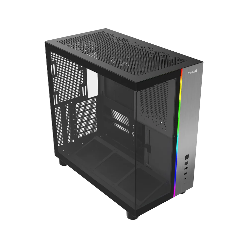 Imagem 2 de 4 do produto Gabinete Gamer Redragon Wideload Pulse, ARGB, Mid-tower Aquarium, Vidro Temp, S/ Fans, Black - Ca-620b