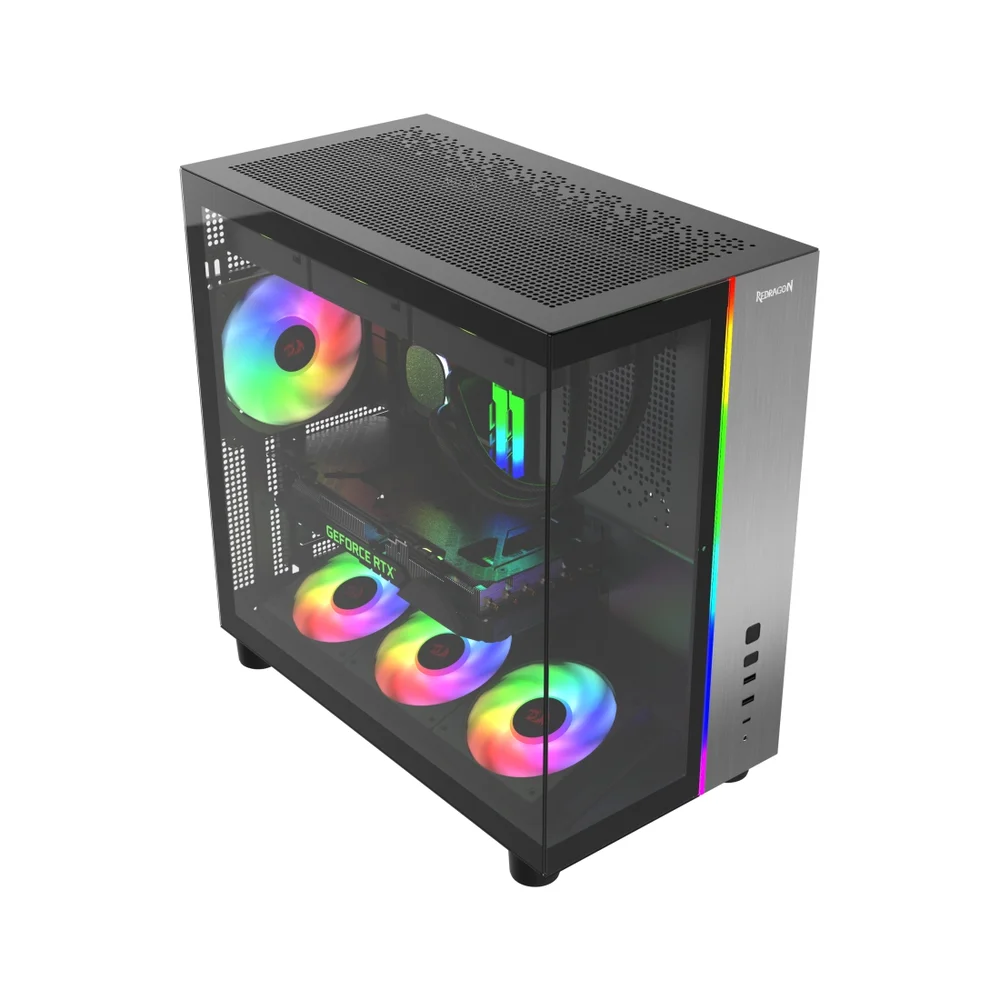 Imagem 3 de 4 do produto Gabinete Gamer Redragon Wideload Pulse, ARGB, Mid-tower Aquarium, Vidro Temp, S/ Fans, Black - Ca-620b