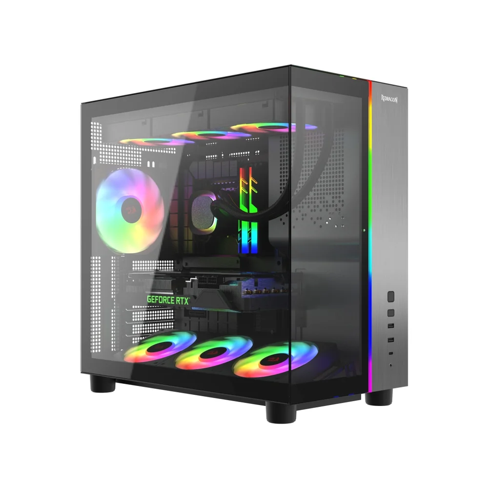Imagem 4 de 4 do produto Gabinete Gamer Redragon Wideload Pulse, ARGB, Mid-tower Aquarium, Vidro Temp, S/ Fans, Black - Ca-620b