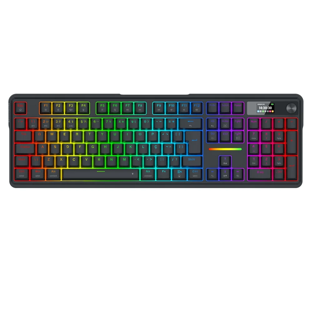 Teclado Mec Redragon Terraflare Pro, RGB, Usb-c/wf/blt, Full-size, Tela Lcd, Sw Mint Mambo, Black - K762RGB-pro Teclado Mec Redragon Terraflare Pro, RGB, Usb-c/wf/blt, Full-size, Tela Lcd, Sw Mint Mambo, Black - K762RGB-pro