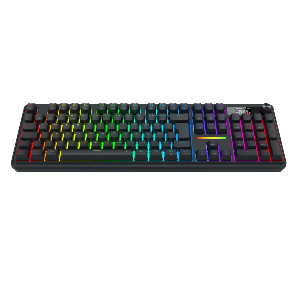 Teclado Mec Redragon Terraflare Pro, RGB, Usb-c/wf/blt, Full-size, Tela Lcd, Sw Mint Mambo, Black - K762RGB-pro Teclado Mec Redragon Terraflare Pro, RGB, Usb-c/wf/blt, Full-size, Tela Lcd, Sw Mint Mambo, Black - K762RGB-pro