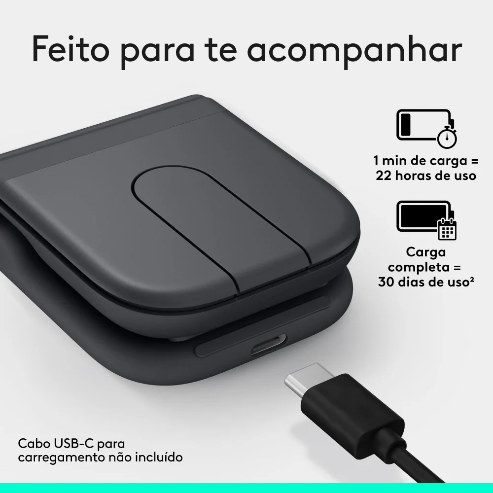 Imagem 3 de 5 do produto Mouse Sem Fio Logitech Mobi Fold, Portátil, Dobrável E Slim, Touch Scroll, Cliques Discretos, 4k Dpi, Bluetooth