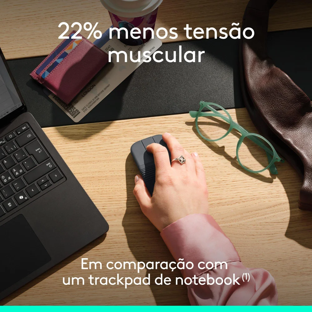 Imagem 4 de 5 do produto Mouse Sem Fio Logitech Mobi Fold, Portátil, Dobrável E Slim, Touch Scroll, Cliques Discretos, 4k Dpi, Bluetooth