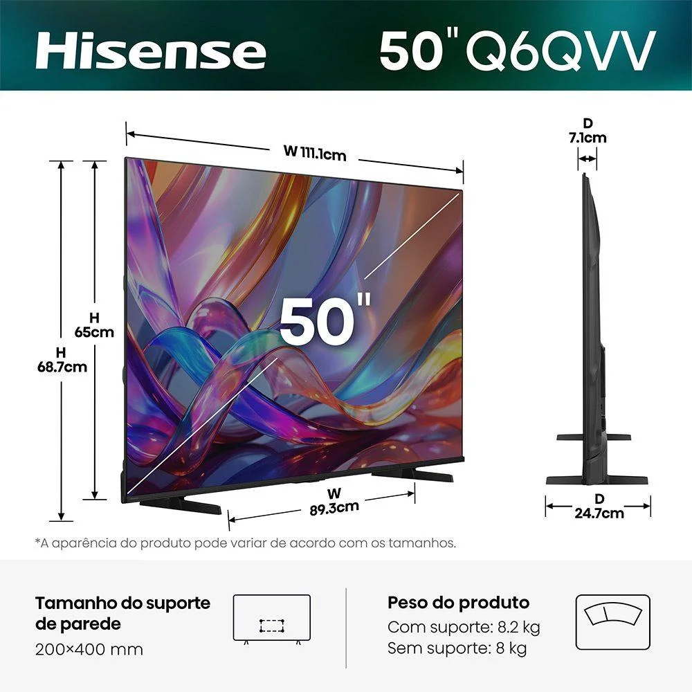 Imagem 3 de 5 do produto Smart Tv Hisense 50 " 50a6nv DLED 4k Upscaler Aipq Dolby Vision Sistema Vida