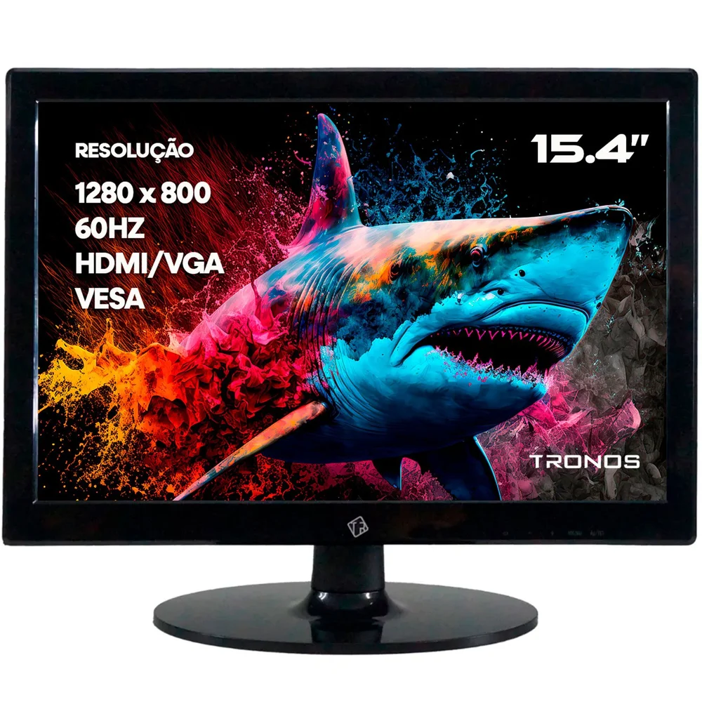 Monitor LED Tronos 15.4" 15trs-xie-v, Resolução 1280x800, 60hz, HDMI E Vga, Vesa - Preto Monitor LED Tronos 15.4" 15trs-xie-v, Resolução 1280x800, 60hz, HDMI E Vga, Vesa - Preto