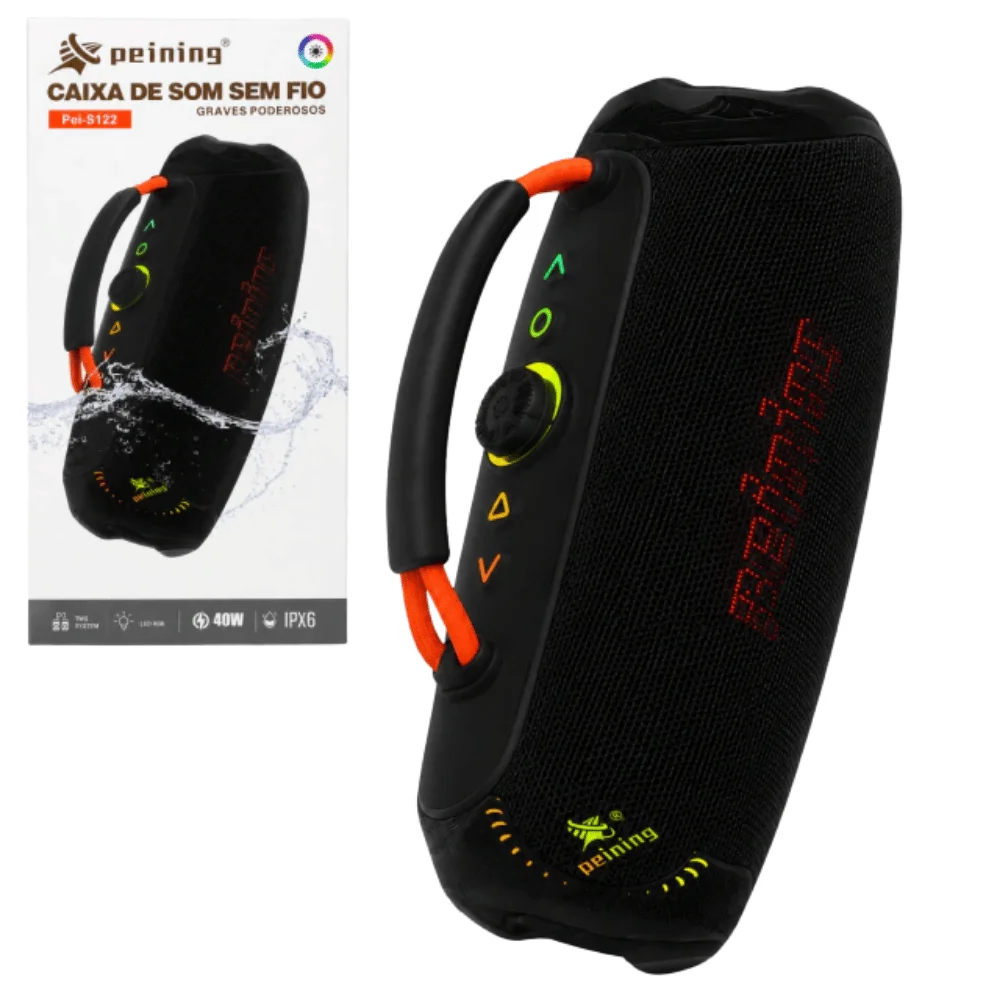 Imagem 2 de 3 do produto Caixa De Som Bluetooth Ipx6 RGB 40w Peining Pei-s122