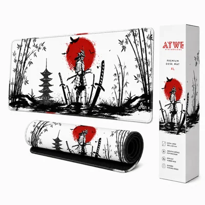 Mouse Pad Gamer Samurai Batalha 90x40 Cm Estilo Grande Antiderrapante Com Costura Premium Reforçada