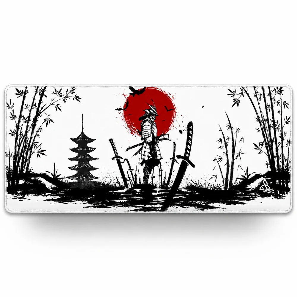 Imagem 3 de 4 do produto Mouse Pad Gamer Samurai Batalha 90x40 Cm Estilo Grande Antiderrapante Com Costura Premium Reforçada