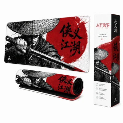 Mouse Pad Gamer Samurai Ronin 90x40 Cm Estilo Japonês Grande Antiderrapante Com Costura Premium Reforçada
