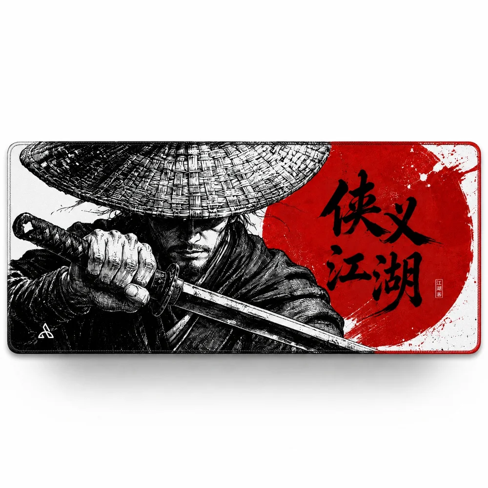 Imagem 2 de 4 do produto Mouse Pad Gamer Samurai Ronin 90x40 Cm Estilo Japonês Grande Antiderrapante Com Costura Premium Reforçada