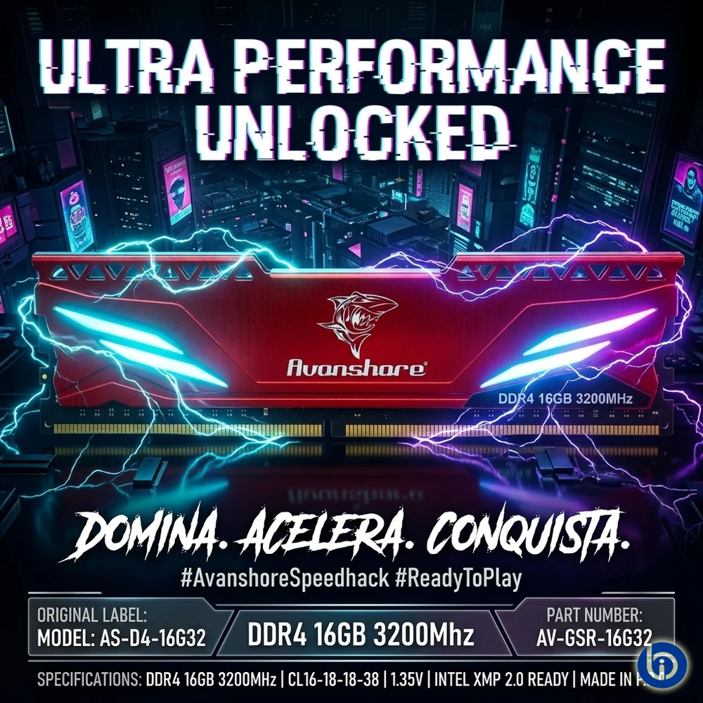 Imagem 2 de 4 do produto Memoria Para Desktop Ddr4 16gb 3200mhz  Prosetup Avanshare Com Dessipador Vermelho