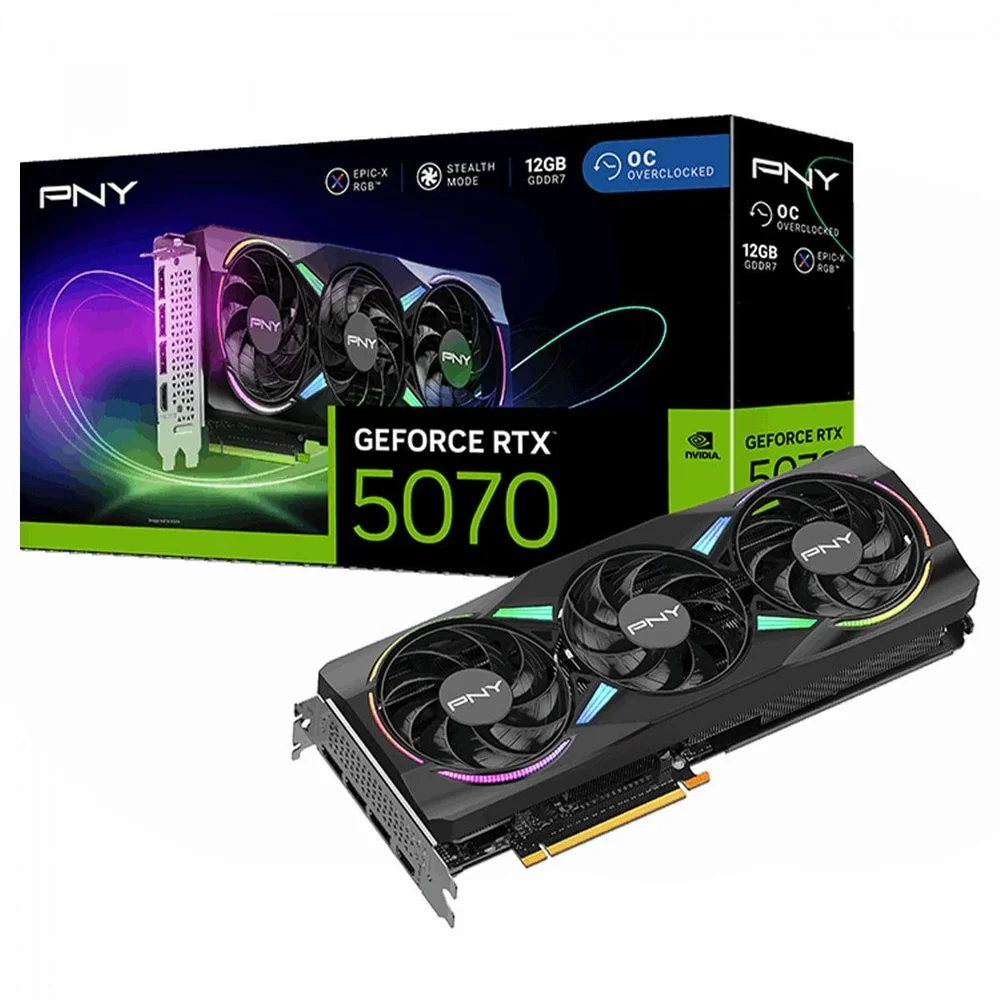 Placa De Vídeo Pny Nvidia Geforce RTX 5070 Epic-x RGB Oc Triple Fan, 12gb, Gddr7, Dlss, Ray Tracing, Vcg507012tfxxpb1-o Placa De Vídeo Pny Nvidia Geforce RTX 5070 Epic-x RGB Oc Triple Fan, 12gb, Gddr7, Dlss, Ray Tracing, Vcg507012tfxxpb1-o
