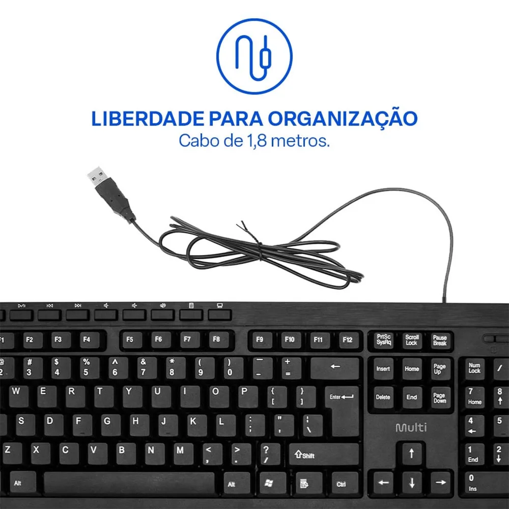 Imagem 5 de 5 do produto Teclado Com Fio Usb Teclas Multimídia Cabo 1.80m Multi Tc606