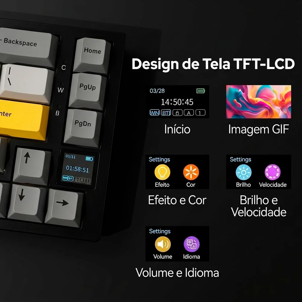 Imagem 3 de 5 do produto Teclado Gamer Ajazz Ak820 Pro Tela Tft Botão Rotativo RGB