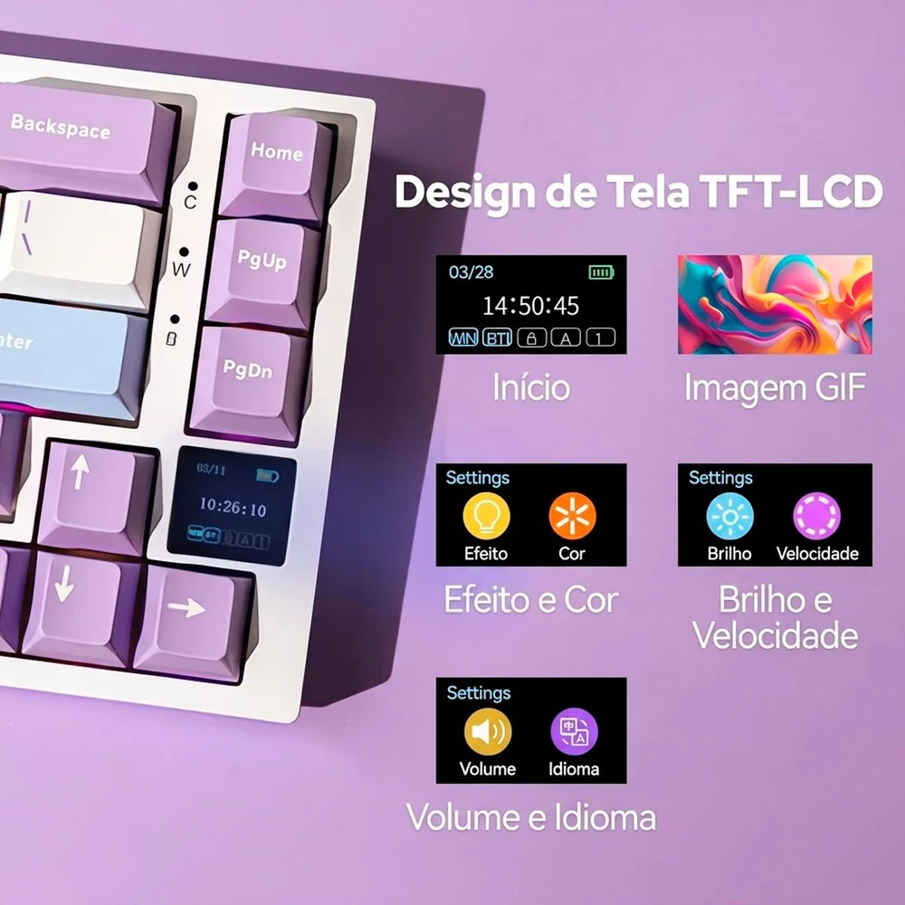 Imagem 3 de 5 do produto Teclado Mecânico Gamer Ajazz Ak820 Pro Tela Tft  Sem Fio 75%