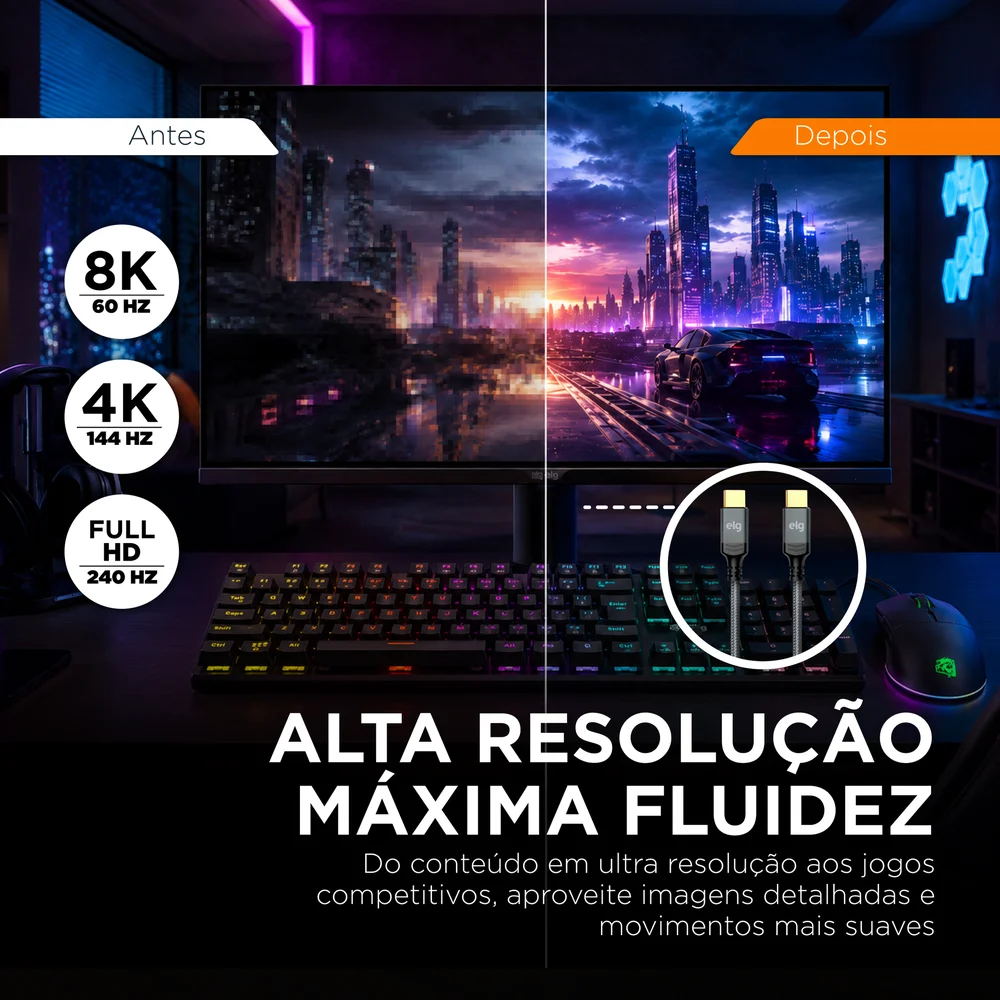 Imagem 2 de 5 do produto Cabo DisplayPort 1.4 8K Ultra HD, 1,5 m, 32.4 Gbps, DP1415, ELG