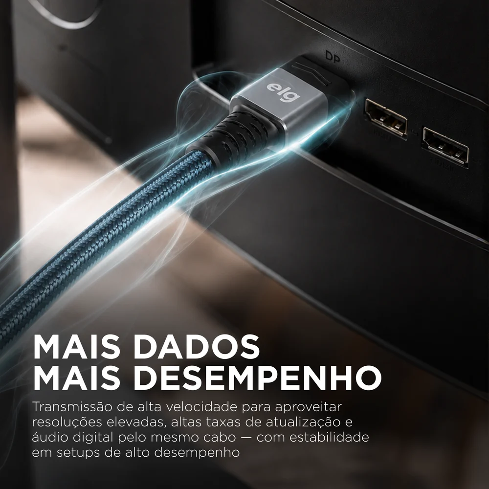 Imagem 3 de 5 do produto Cabo DisplayPort 1.4 8K Ultra HD, 1,5 m, 32.4 Gbps, DP1415, ELG