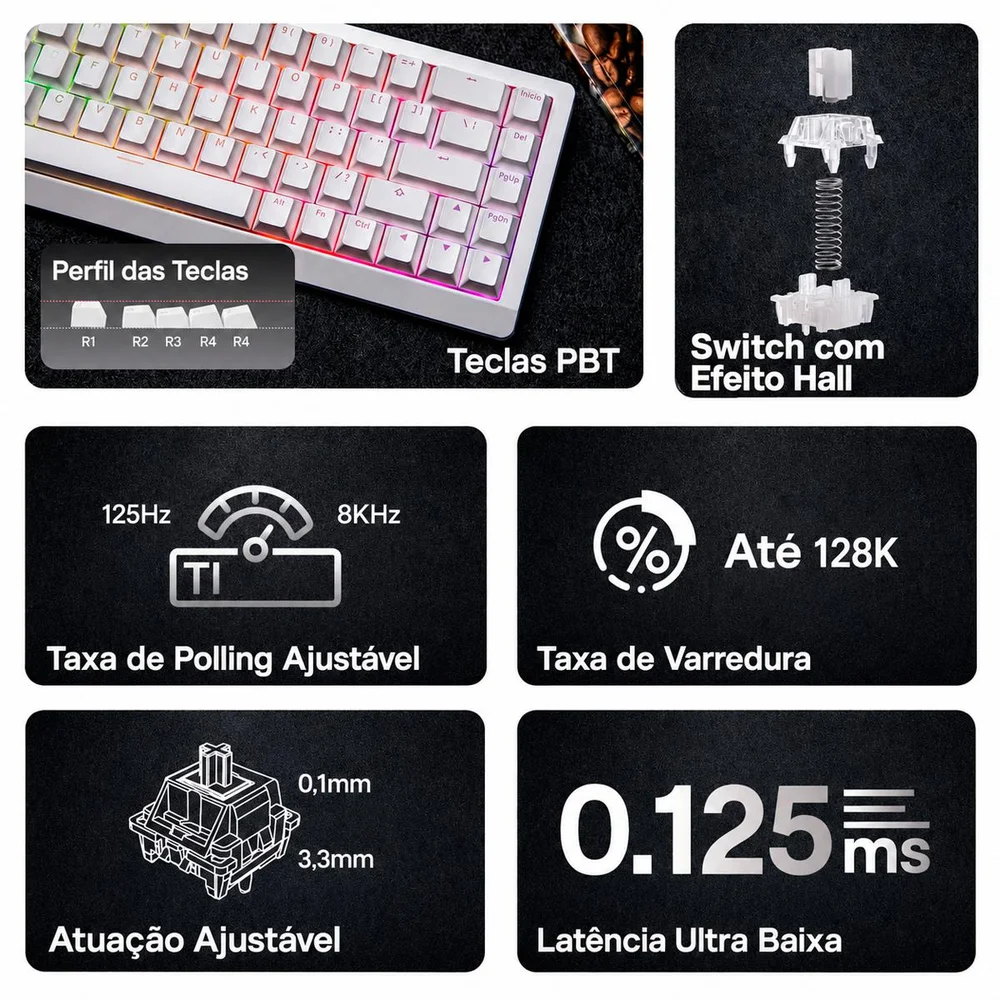 Imagem 4 de 5 do produto Teclado Epomaker He68 Lite Magnético Hall Effect 65%