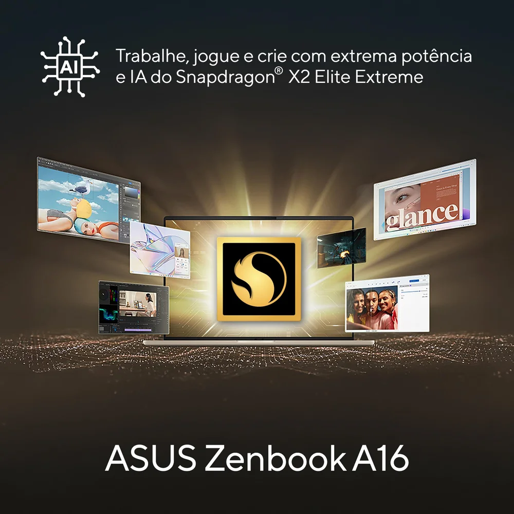 Imagem 4 de 5 do produto Notebook Asus Zenbook A16 Sq130w Snapdragon X2 Elite Extreme 24gb Ram 512gb SSD WINDOWS 11 Home 16" OLED 2.8k 120 Hz