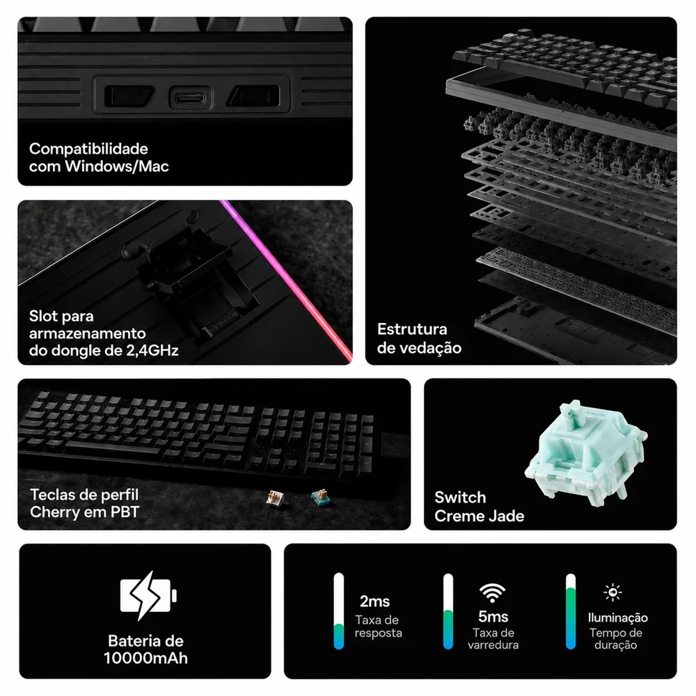 Imagem 2 de 5 do produto Teclado Mecânico Epomaker Th108 Tri-mode Bluetooth Usb Mac PC