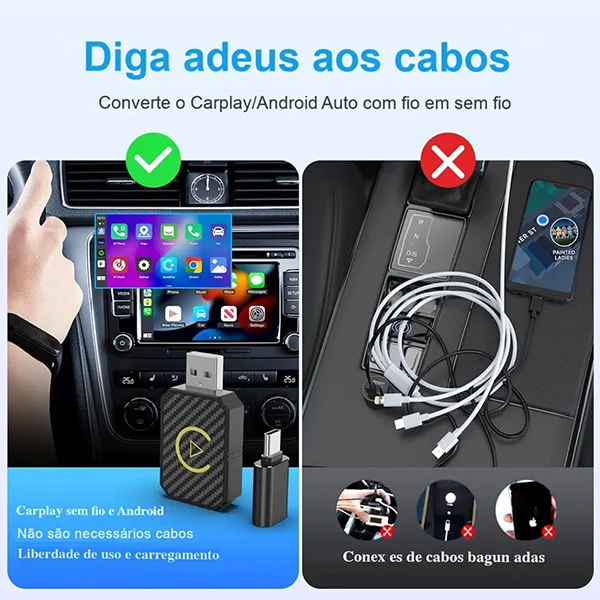 Imagem 3 de 5 do produto Adaptador CarPlay Sem Fio 2 em 1 Wireless CarPlay e Android Auto USB / USB-C