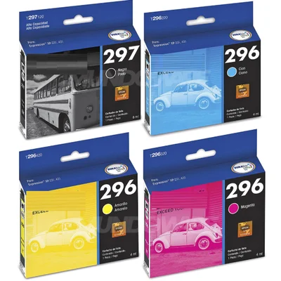 Kit 4 Cores Cartucho Epson 297 296 Xp231 Xp241 Xp431 Xp441