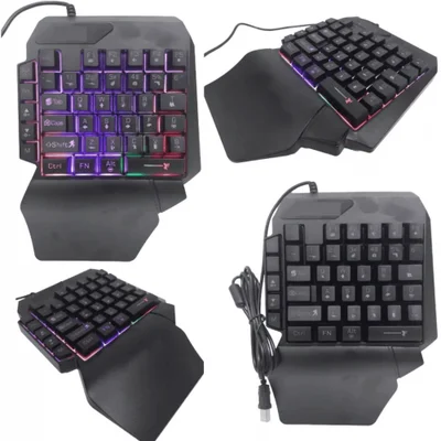 Teclado Gamer Semimecânico Uma Mão RGB Eletromex El-2109 Usb Preto